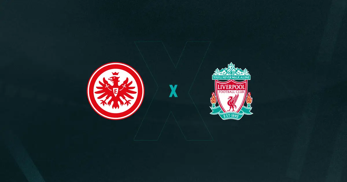 Escudos de Eintracht Frankfurt e Liverpool,. que duelam pela Champions League