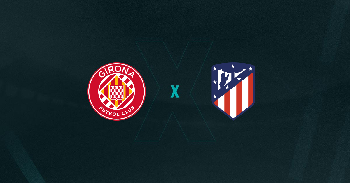 Escudos de Girona e Atlético de Madrid, que se enfrentam hoje pela última rodada do Campeonato Espanhol 2024/25.