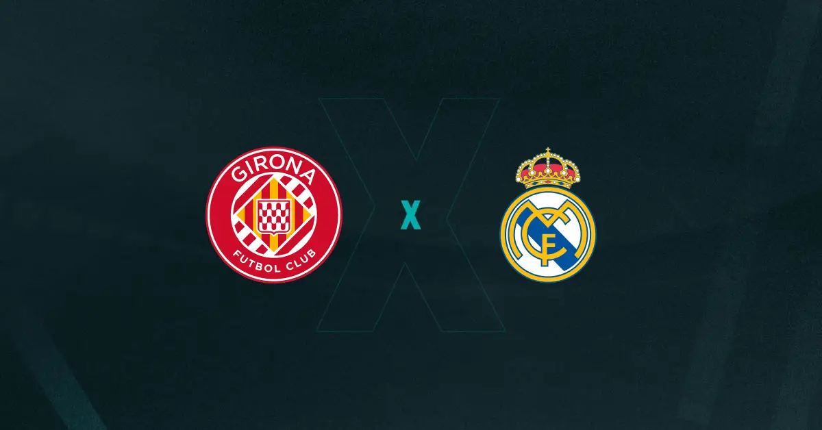Escudos de Girona x Real Madrid, que se enfrentam pelo Campeonato Italiano