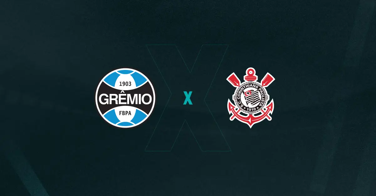 Escudos de Grêmio e Corinthians, que se enfrentam pelo Brasileirão