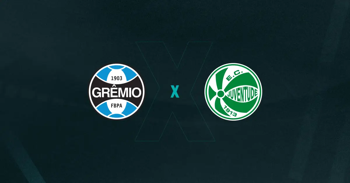 Escudos de Grêmio x Juventude, que se enfrentam pelo Brasileirão
