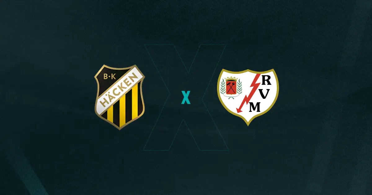 Escudos de Häcken x Rayo Vallecano, que se enfrentam pela Conference League