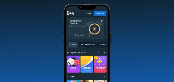 imagem mostra smartphone aberto na página de cassino da Stake