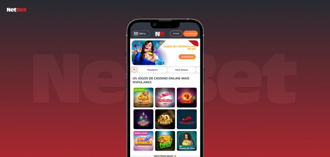 Imagem mostra smartphone aberto na página de cassino da Netbet