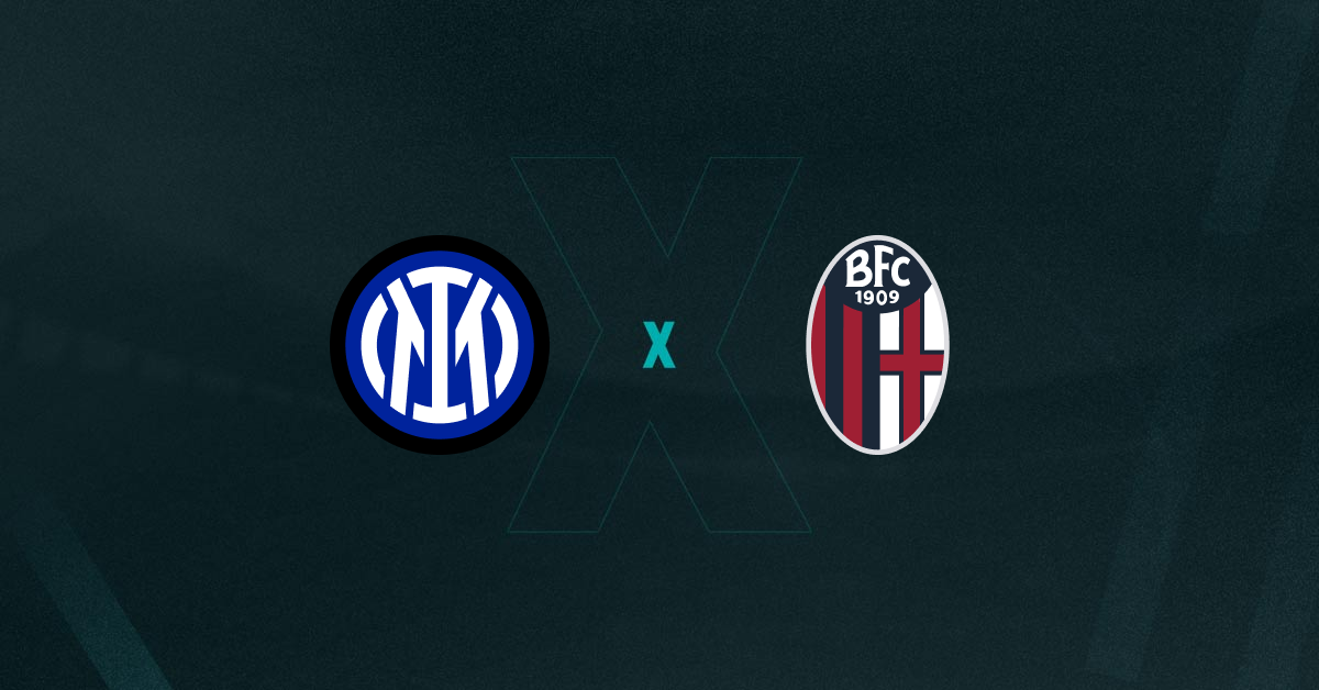 Escudos de Inter de Milão e Bologna, que duelam pelo Campeonato Italiano