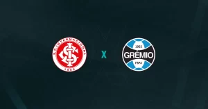 Escudos de Internacional e Grêmio, que se enfrentam pelo Gauchão