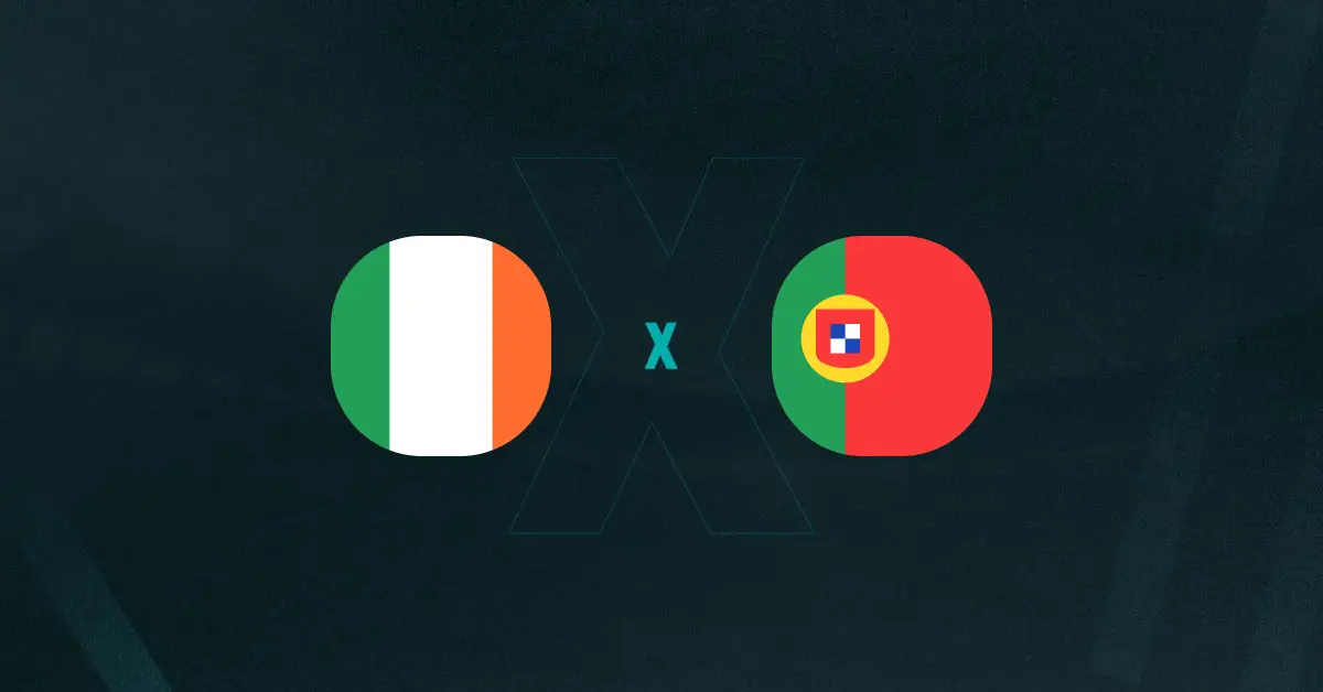 Escudos de Irlanda x Portugal, que se enfrentam pelas Eliminatórias