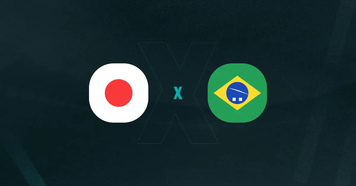 Escudos de Japão e Brasil, que se enfrentam em amistoso