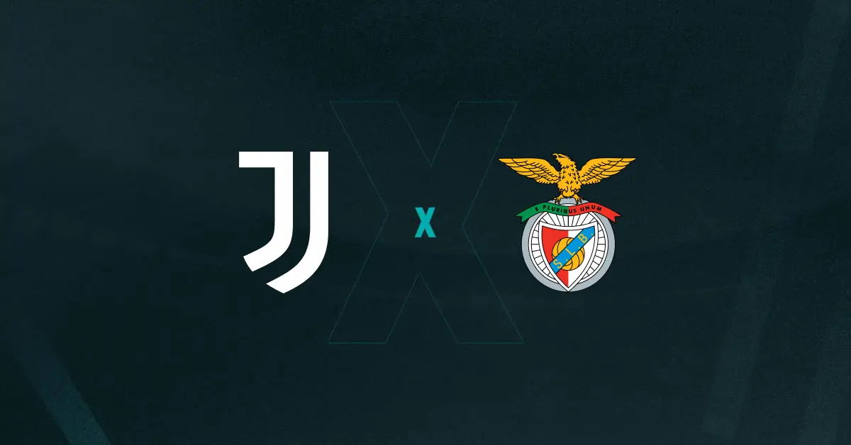 Escudos de Juventus e Benfica, que duelam pela Champions League