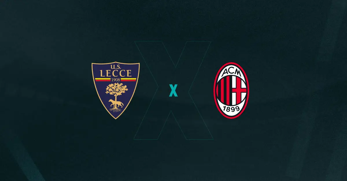 Escudos de Lecce e Milan, que duelam pelo Campeonato Italiano