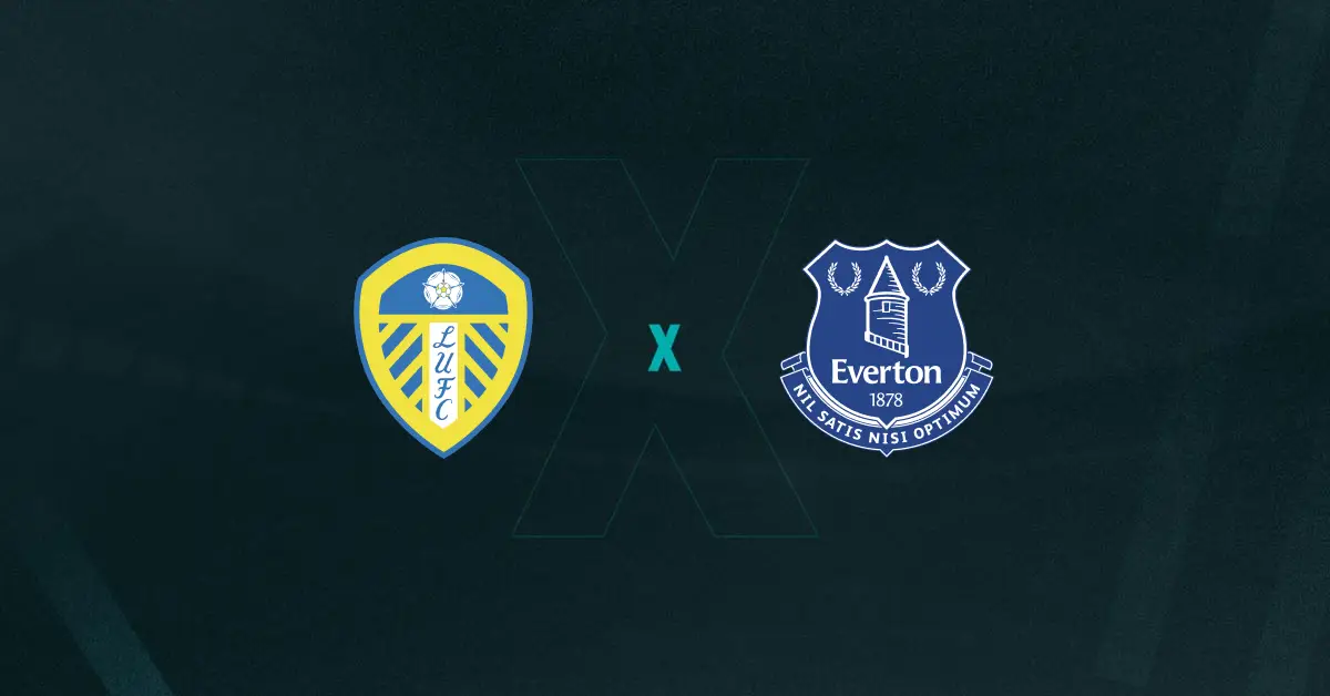 Escudos de Leeds United e Everton, que duelam pela Premier League
