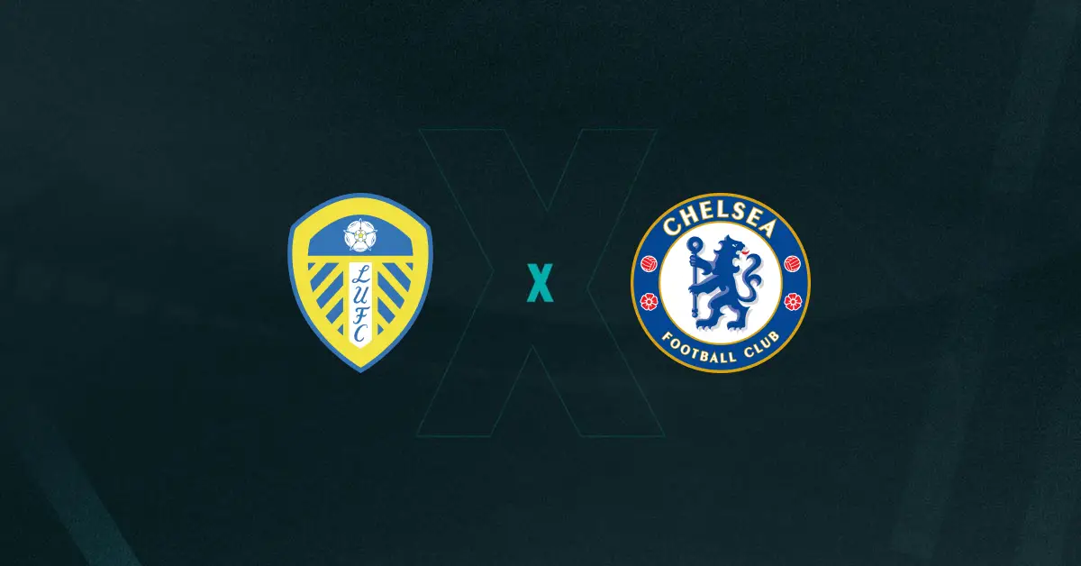 Escudos de Leeds x Chelsea, que se enfrentam pela Premier League