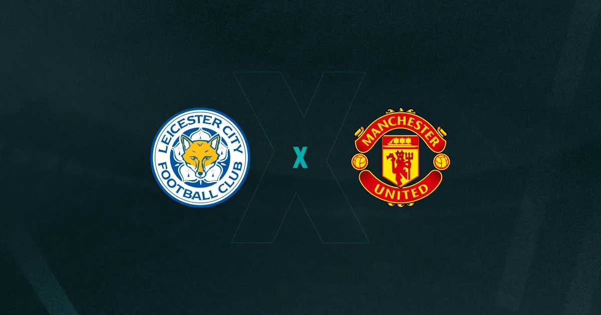 Escudos de Leicester e Manchester United, que duelam pela Premier League