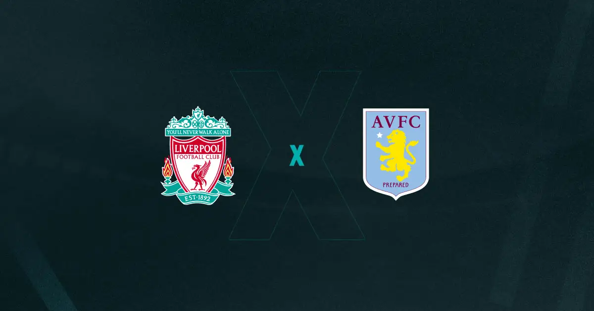 Escudos de Liverpool e Aston Villa, que se enfrentam pela Premier League