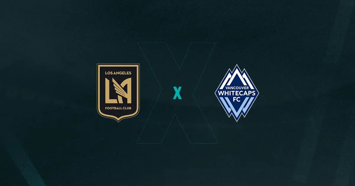 Escudos de Los Angeles FC x Vancouver Whitecaps, que se enfrentam hoje na MLS