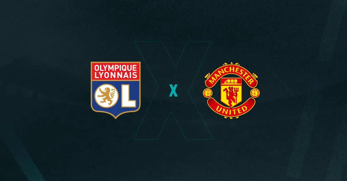 Escudos de Lyon e Manchester United, que duelam pelas quartas da Europa League