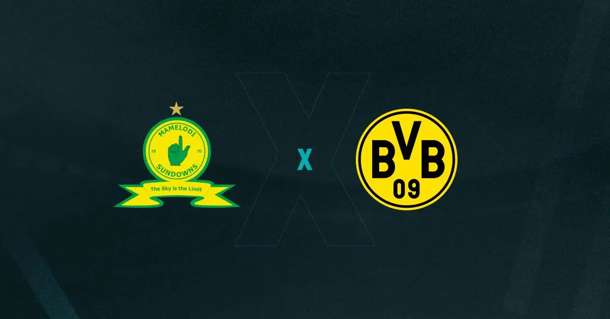 Escudos de Mamelodi Sundowns e Borussia Dortmund, que duelam pelo Super Mundial