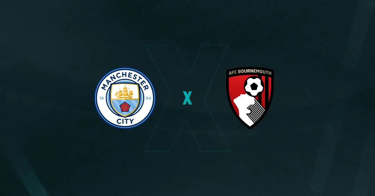 Escudos de Manchester City e Bournemouth, que duelam pela Premier League