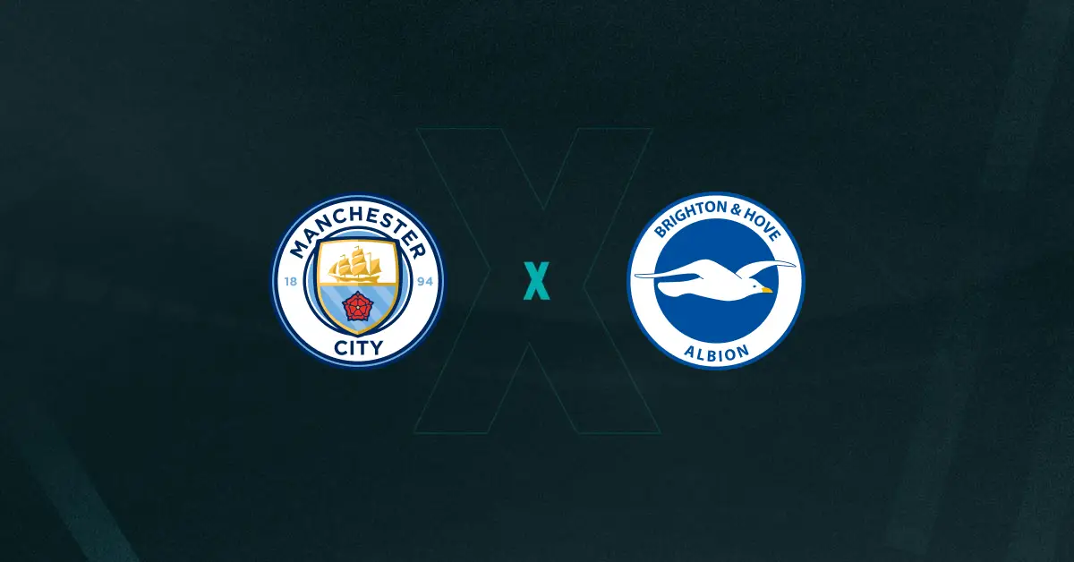 Escudos de Manchester City vs Brighton, que se enfrentam pela liga feminina da Inglaterra