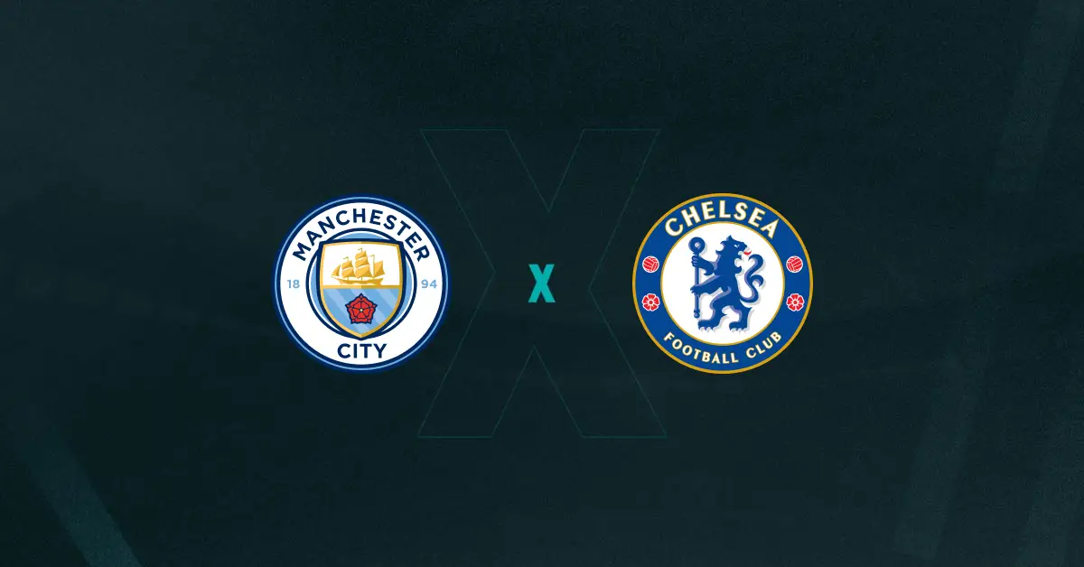 Escudos de Manchester City e Chelsea, que duelam pela Premier League