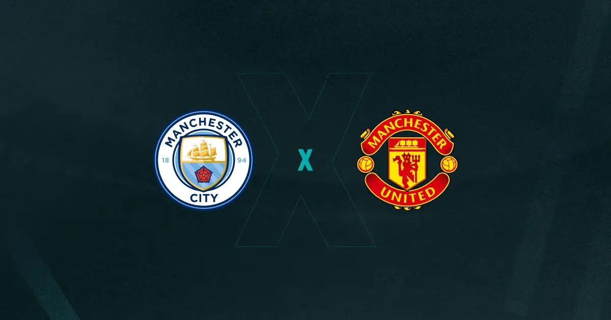 Escudos de Manchester City x Manchester United, que se enfrentam no futebol feminino