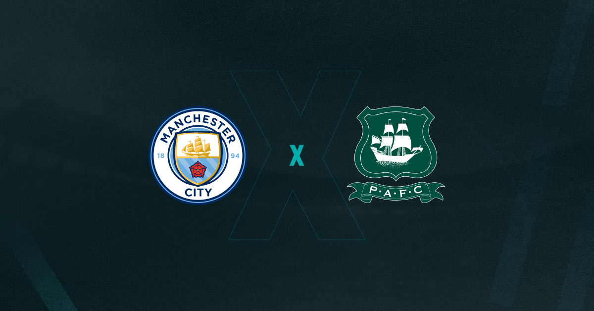 Escudos de Manchester City e Plymouth Argyle,que se enfrentam pela Copa da Inglaterra