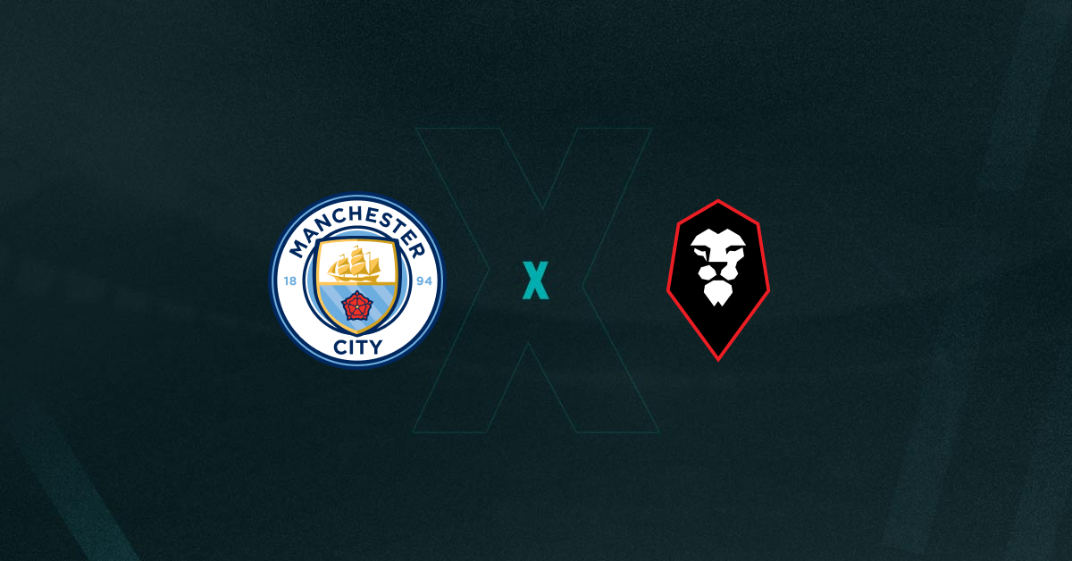 Escudos de Manchester City e Salford, que se enfrentam pela Copa da Inglaterra