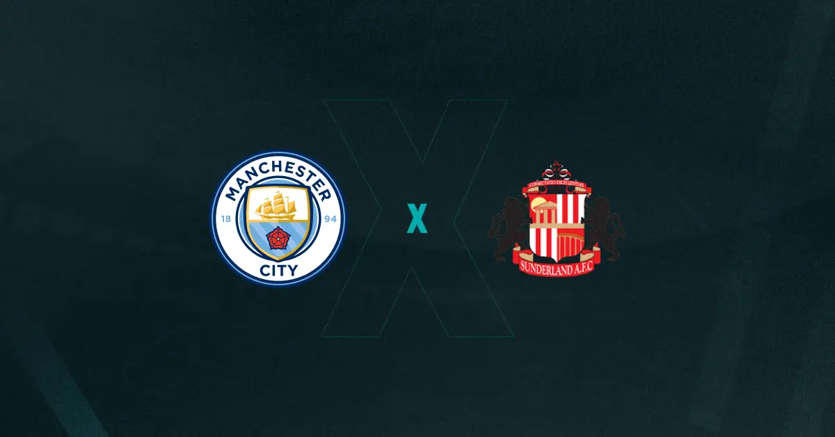 Escudos de Manchester City x Sunderland, que se enfrentam pela Premier League