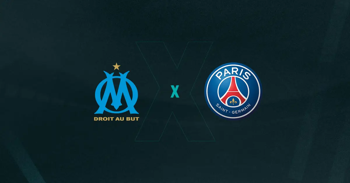 Escudos de Marseille e PSG, que duelam pela Ligue 1