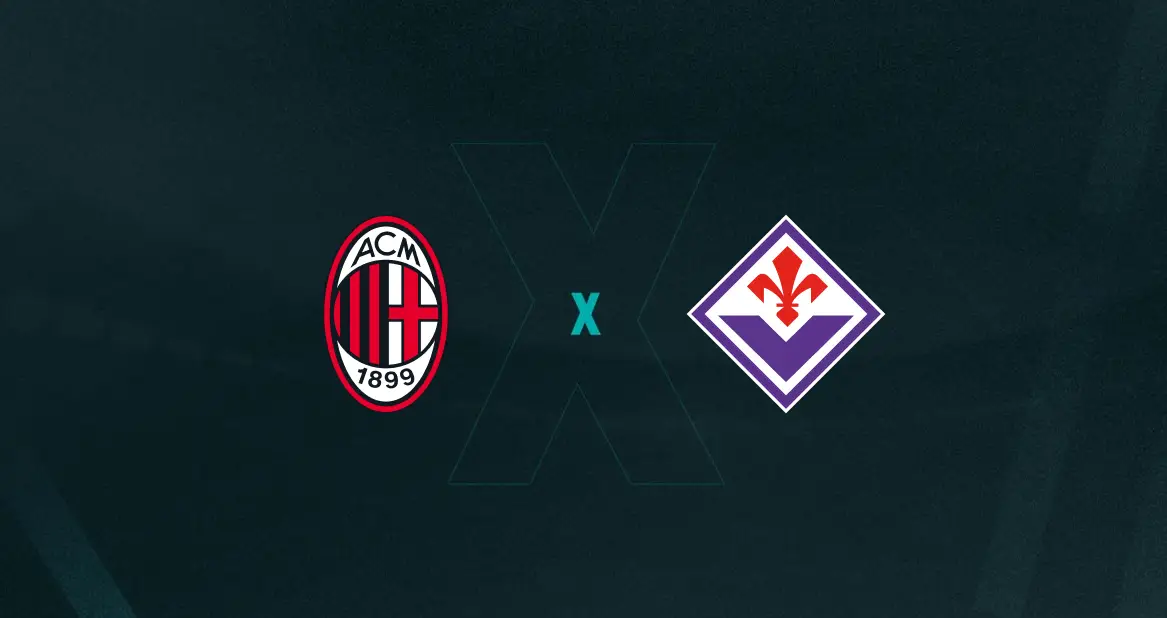 Escudos de Milan x Fiorentina, que se enfrentam em partida válida pela 31ª rodada do Campeonato Italiano 2024/25.
