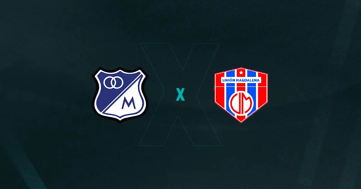 Escudos de Millonarios x Unión Magdalena, que se enfrentam pelo Campeonato Colombiano