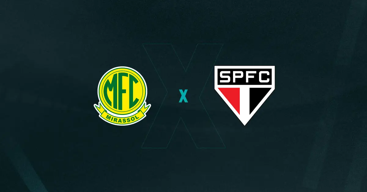 Escudos de Mirassol e São Paulo, que duelam pelo Brasileirão