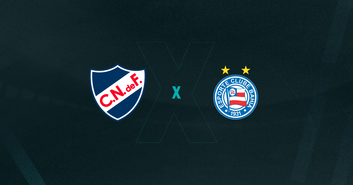 Escudos de Nacional e Bahia, que se enfrentam hoje pela 2ª rodada da fase de grupos da Libertadores 2025.