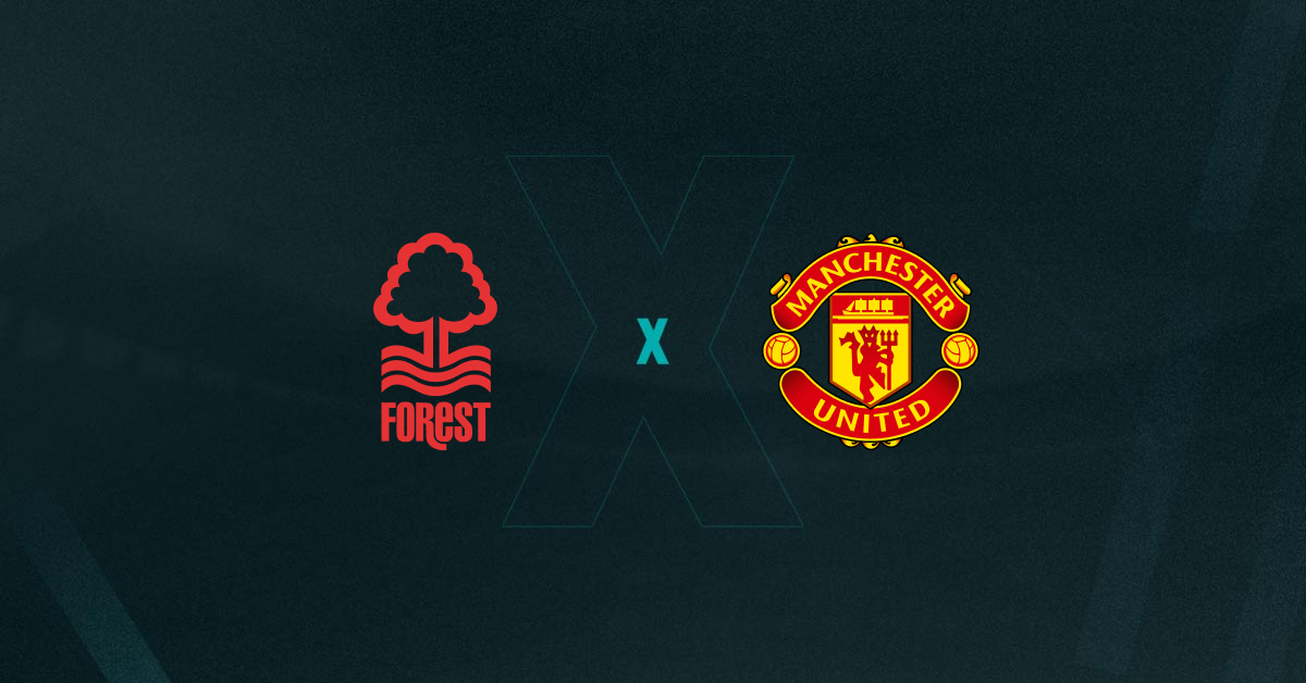 Escudos de Nottingham Forest x Manchester United, que se enfrentam pela Premier League