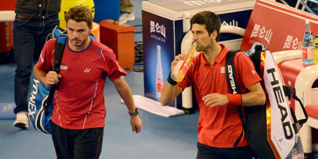 Novak Djokovic e Stan Wawrinka no Aberto da China, em Beijing