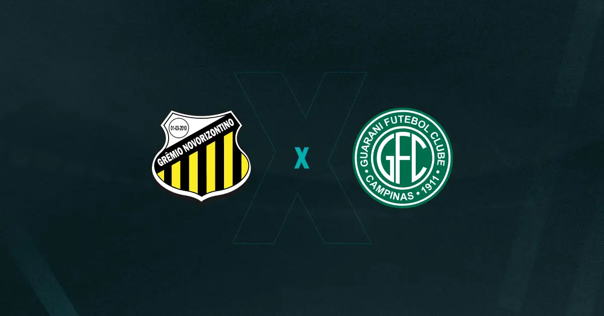 Escudos de Novorizontino x Guarani, que se enfrentam pelo Campeonato Paulista 2026