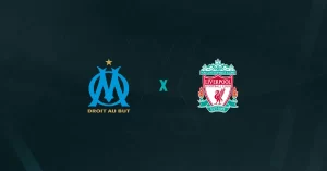 Escudos de Marseille e Liverpool, que se enfrentaram pela Champions League