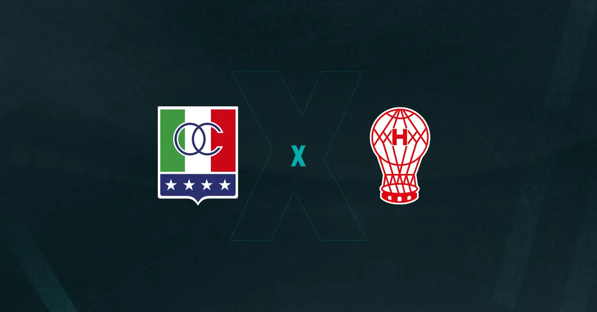 Escudos de Once Caldas x Huracán, que se enfrentam pela Sul-Americana