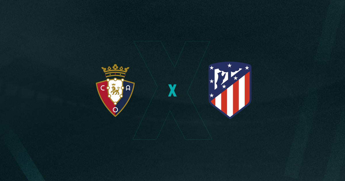 Escudos de Osasuna x Atlético de Madrid, que se enfrentam pela La Liga