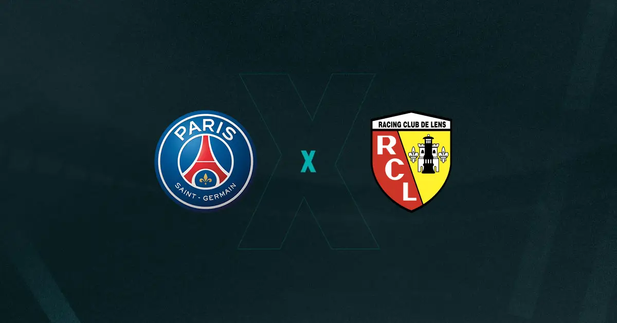 Escudos de PSG e Lens, que duelam pela Ligue 1
