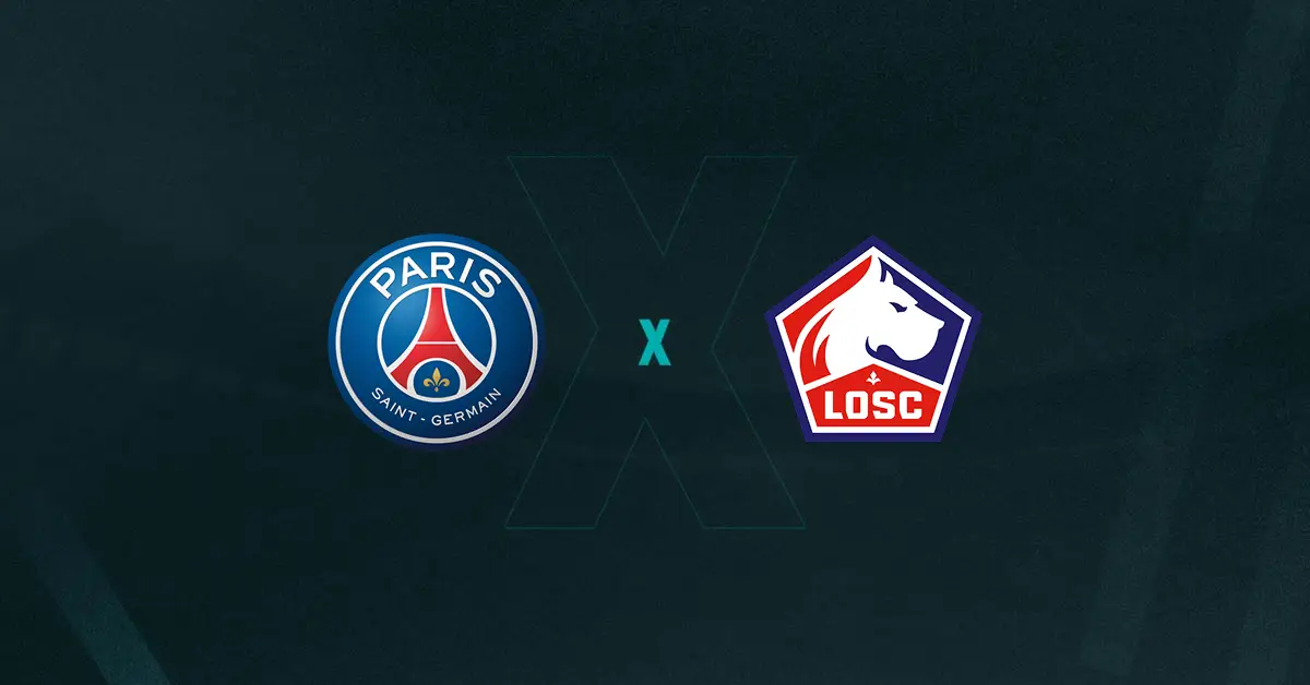 Escudos de PSG e Lille, que duelam pela Ligue 1