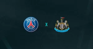 Escudos de PSG e Newcastle, que se enfrentam pela Champions League