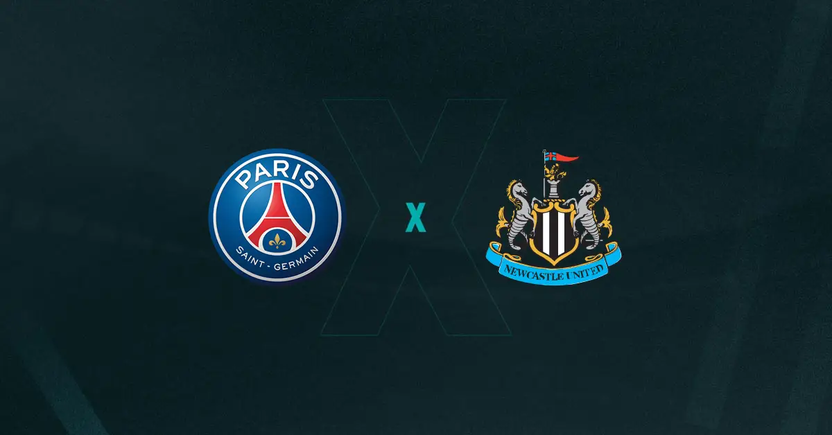 Escudos de PSG e Newcastle, que se enfrentam pela Champions League