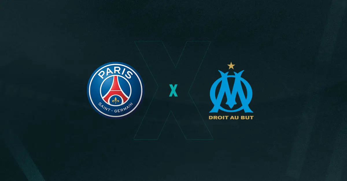 Escudos de PSG e Marseille, que se enfrentam pela Supercopa da França