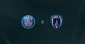 Escudos de PSG e Paris FC, que duelam pela Copa da França
