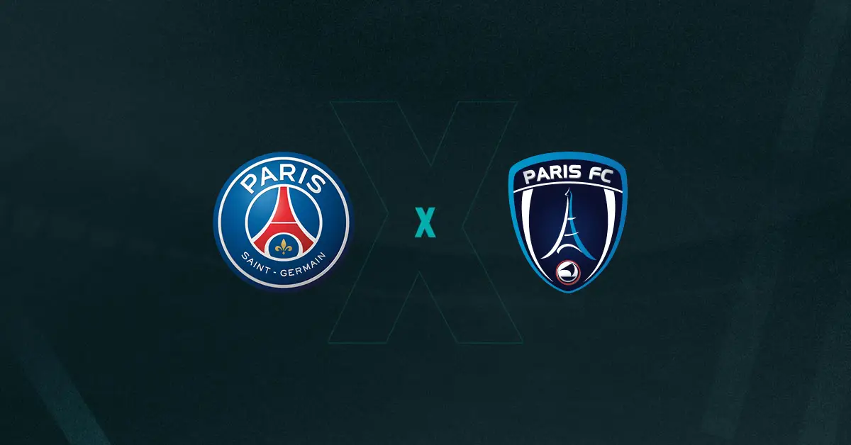 Escudos de PSG e Paris FC, que duelam pela Copa da França