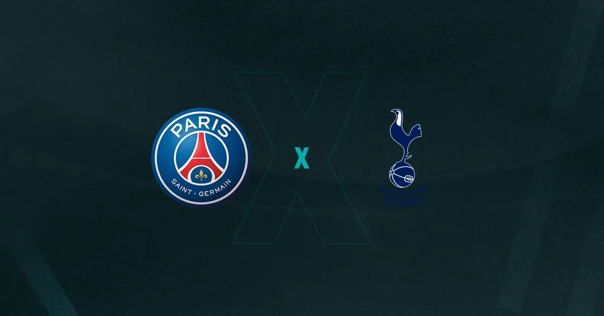 escudos de PSG x Tottenham, que se enfrentam pela Champions League