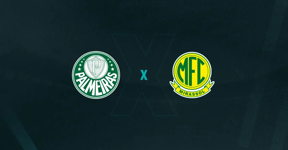 Escudos de Palmeiras e Mirassol, que duelam pelo Brasileirão