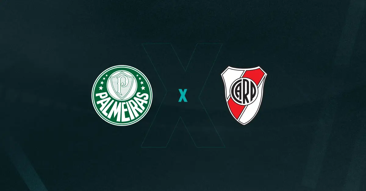 Escudos de Palmeiras e River Plate, que duelam pelas quartas de final da Libertadores