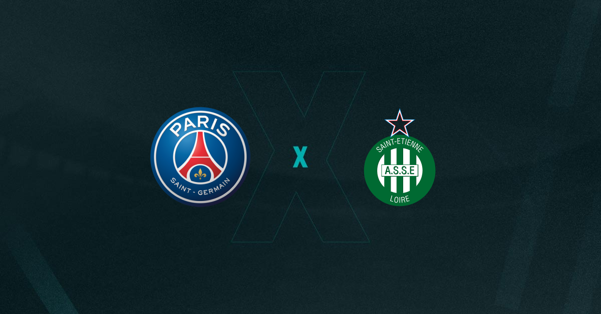 Escudos de PSG e Saint-Étienne, que duelam pela Ligue 1